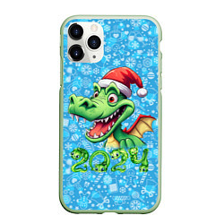 Чехол iPhone 11 Pro матовый Удивленный дракон 2024, цвет: 3D-салатовый