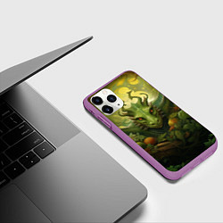 Чехол iPhone 11 Pro матовый Зеленый лесной дракон символ 2024, цвет: 3D-фиолетовый — фото 2