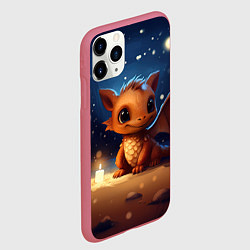 Чехол iPhone 11 Pro матовый Милый дракончик под снегом, цвет: 3D-малиновый — фото 2