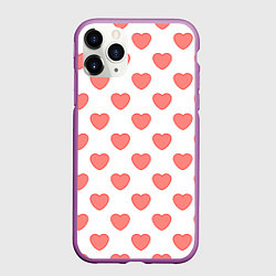 Чехол iPhone 11 Pro матовый Розовые сердца фон, цвет: 3D-фиолетовый