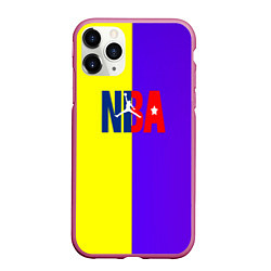 Чехол iPhone 11 Pro матовый NBA sport полосы, цвет: 3D-малиновый