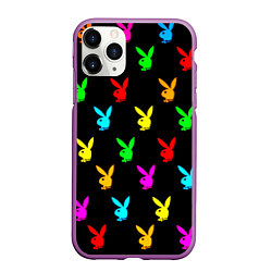 Чехол iPhone 11 Pro матовый Playboy pattern неон, цвет: 3D-фиолетовый