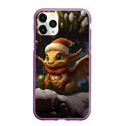 Чехол iPhone 11 Pro матовый Дракон и новогодняя елка, цвет: 3D-фиолетовый