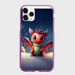 Чехол iPhone 11 Pro матовый Новый год и милый дракон, цвет: 3D-фиолетовый