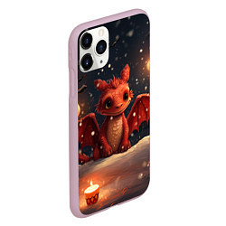 Чехол iPhone 11 Pro матовый Дракоша в лесу с фонариками, цвет: 3D-розовый — фото 2