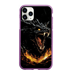 Чехол iPhone 11 Pro матовый Черный дракон в огне, цвет: 3D-фиолетовый
