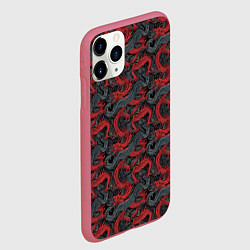 Чехол iPhone 11 Pro матовый Красные драконы на сером фоне, цвет: 3D-малиновый — фото 2