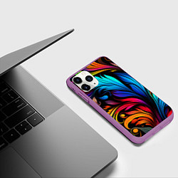 Чехол iPhone 11 Pro матовый Паттерн с узорами на черном фоне, цвет: 3D-фиолетовый — фото 2