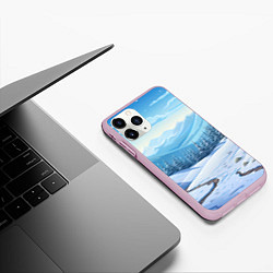 Чехол iPhone 11 Pro матовый Зимний пейзаж, цвет: 3D-розовый — фото 2
