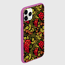 Чехол iPhone 11 Pro матовый Хохломская роспись красные ягоды, цвет: 3D-фиолетовый — фото 2