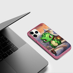 Чехол iPhone 11 Pro матовый Дракон и новогодний город, цвет: 3D-малиновый — фото 2
