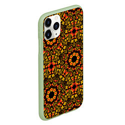 Чехол iPhone 11 Pro матовый Хохломская роспись круги из цветов и ягод, цвет: 3D-салатовый — фото 2