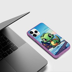 Чехол iPhone 11 Pro матовый Маленький счастливый зеленый новогодний дракон, цвет: 3D-фиолетовый — фото 2