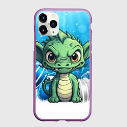 Чехол iPhone 11 Pro матовый Маленький зеленый забавный дракон, цвет: 3D-фиолетовый