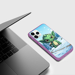 Чехол iPhone 11 Pro матовый Маленький зеленый забавный дракон, цвет: 3D-фиолетовый — фото 2