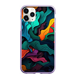 Чехол iPhone 11 Pro матовый Яркие кислотные разноцветные пятна в виде камуфляж