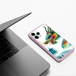 Чехол iPhone 11 Pro матовый Japanese watercolor dragon - art, цвет: 3D-розовый — фото 2