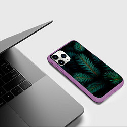 Чехол iPhone 11 Pro матовый Хвоя - паттерн, цвет: 3D-фиолетовый — фото 2