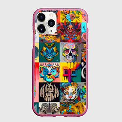 Чехол iPhone 11 Pro матовый Всякая всячина - пэчворк, цвет: 3D-малиновый