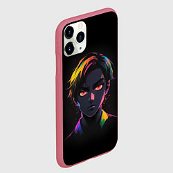 Чехол iPhone 11 Pro матовый Аниме портрет парня с красными глазами, цвет: 3D-малиновый — фото 2