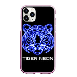 Чехол iPhone 11 Pro матовый Tiger neon art, цвет: 3D-розовый
