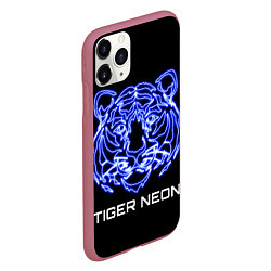 Чехол iPhone 11 Pro матовый Tiger neon art, цвет: 3D-малиновый — фото 2