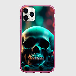 Чехол iPhone 11 Pro матовый Бирюзовый череп среди стеклянных шаров и боке, цвет: 3D-малиновый