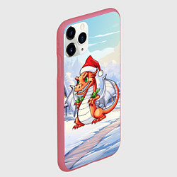 Чехол iPhone 11 Pro матовый Дракон рождество 2024, цвет: 3D-малиновый — фото 2