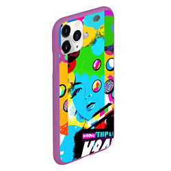 Чехол iPhone 11 Pro матовый Girls face - pop art, цвет: 3D-фиолетовый — фото 2