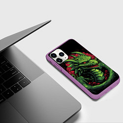 Чехол iPhone 11 Pro матовый Зеленый яркий неоновый дракон 2024 год, цвет: 3D-фиолетовый — фото 2