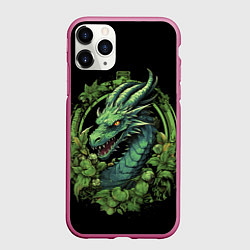 Чехол iPhone 11 Pro матовый Зеленый яркий неоновый дракон символ 2024 года, цвет: 3D-малиновый