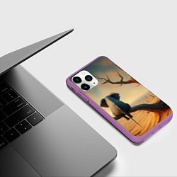 Чехол iPhone 11 Pro матовый Слон сидит на ветке сухого дерева, цвет: 3D-фиолетовый — фото 2