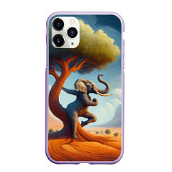 Чехол iPhone 11 Pro матовый Слон занимается йогой возле дерева, цвет: 3D-светло-сиреневый
