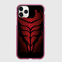 Чехол iPhone 11 Pro матовый Доспехи с красным отливом, цвет: 3D-малиновый