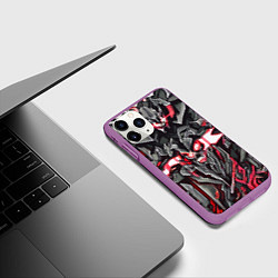 Чехол iPhone 11 Pro матовый Красный абстрактный кибер череп, цвет: 3D-фиолетовый — фото 2