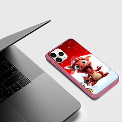 Чехол iPhone 11 Pro матовый Дракон милый новогодний 2024 символ года, цвет: 3D-малиновый — фото 2