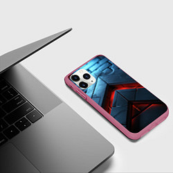 Чехол iPhone 11 Pro матовый Объемная плитка с красным свечением, цвет: 3D-малиновый — фото 2