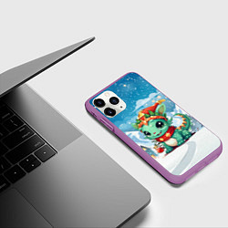 Чехол iPhone 11 Pro матовый Дракон на фоне зимних гор, цвет: 3D-фиолетовый — фото 2
