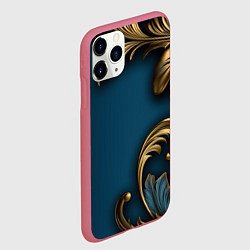 Чехол iPhone 11 Pro матовый Золотые узоры на синем фоне, цвет: 3D-малиновый — фото 2