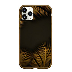 Чехол iPhone 11 Pro матовый Тонкие золотые листья на черном фоне, цвет: 3D-коричневый