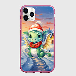Чехол iPhone 11 Pro матовый Милый маленький дракон новогодний 2024 года нового, цвет: 3D-малиновый