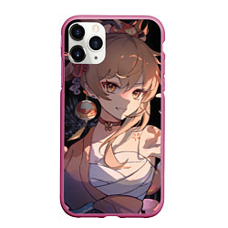 Чехол iPhone 11 Pro матовый Genshin Impact Yoimiya, цвет: 3D-малиновый