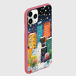 Чехол iPhone 11 Pro матовый Новогодний ночной город, цвет: 3D-малиновый — фото 2