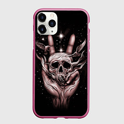 Чехол iPhone 11 Pro матовый Розовый череп, цвет: 3D-малиновый