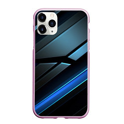 Чехол iPhone 11 Pro матовый Черная абстракция с синим неоновым ярким свечением, цвет: 3D-розовый