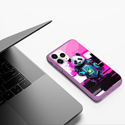 Чехол iPhone 11 Pro матовый Funny panda - cyberpunk, цвет: 3D-фиолетовый — фото 2