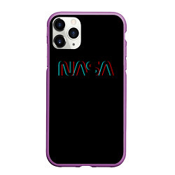 Чехол iPhone 11 Pro матовый NASA glitch color usa, цвет: 3D-фиолетовый