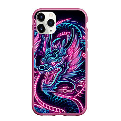 Чехол iPhone 11 Pro матовый Neon Japanese dragon - irezumi, цвет: 3D-малиновый