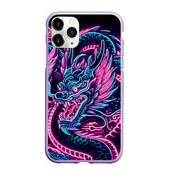 Чехол iPhone 11 Pro матовый Neon Japanese dragon - irezumi, цвет: 3D-светло-сиреневый