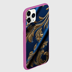 Чехол iPhone 11 Pro матовый Лепнина узоры золотистые на синем фоне, цвет: 3D-фиолетовый — фото 2